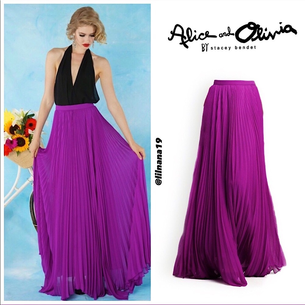 ALICE + OLIVIA Purple Pleated Maxi Long Skirt Sz0